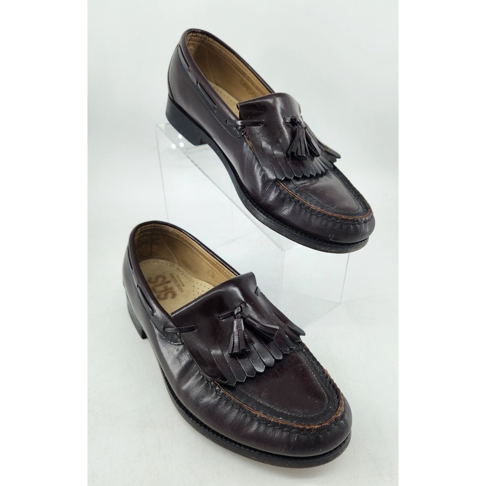 SAS Kiltie Tassel Loafers Mens 9 M Burgundy Leather Handsewn Dress Slip On Shoes